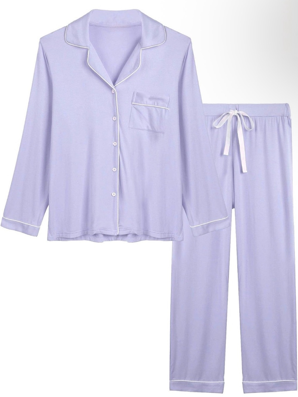 Women's Lavender Long-Sleeve Pajama Set with White Piping
